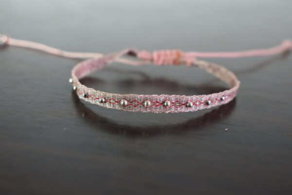 Pulsera Telar Egipcio 48 Hilos Palo Rosa Plata Balín Centro