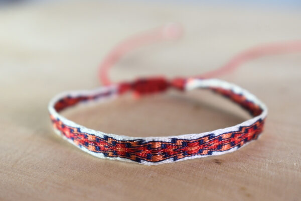 Pulsera Telar Egipcio 96Hilos Blanco/Naranja/Azul Petróleo